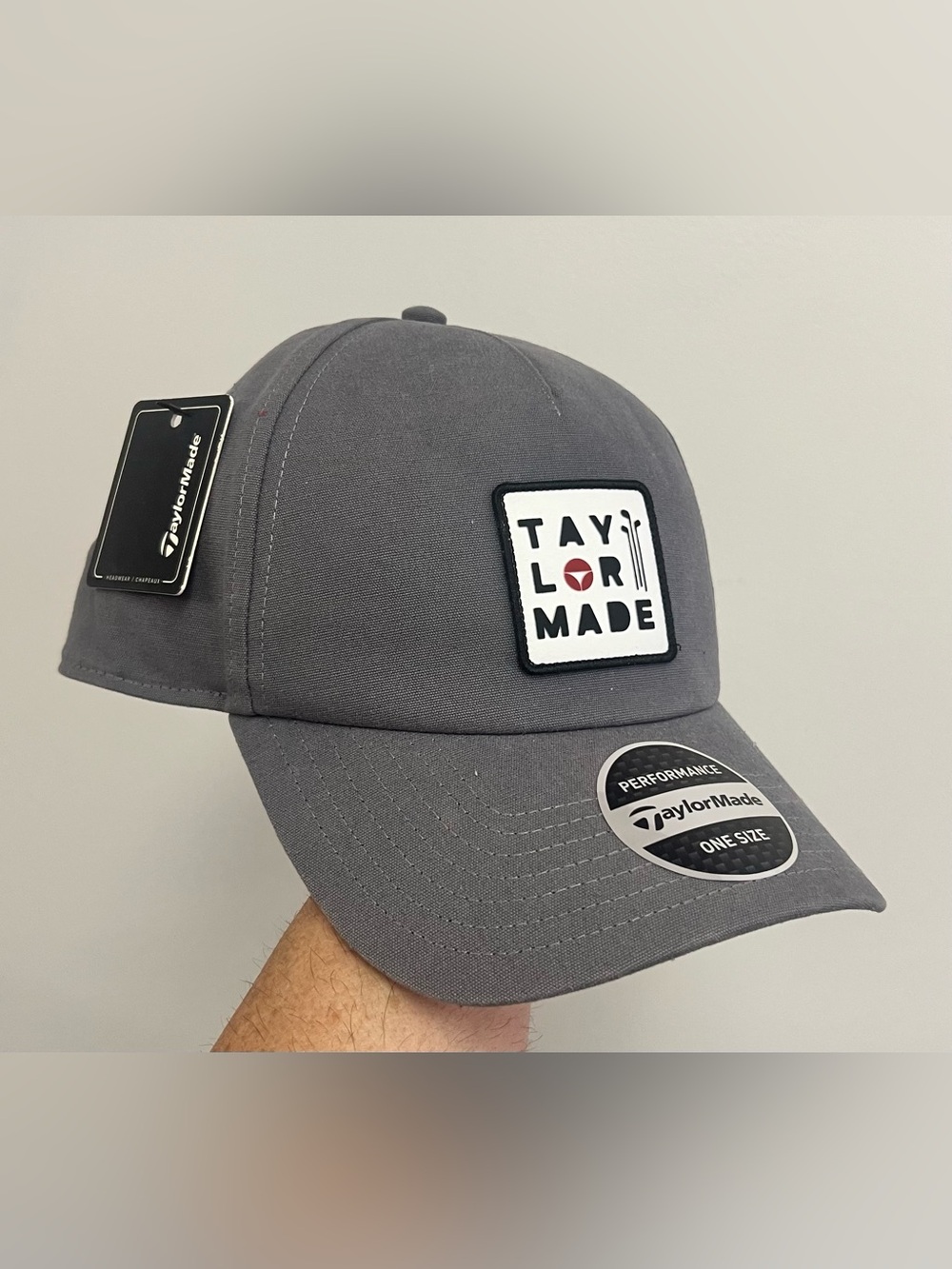 NEW-TaylorMade Golf Lifestyle Five Panel Gray White Adjust Snap Back Cap Hat